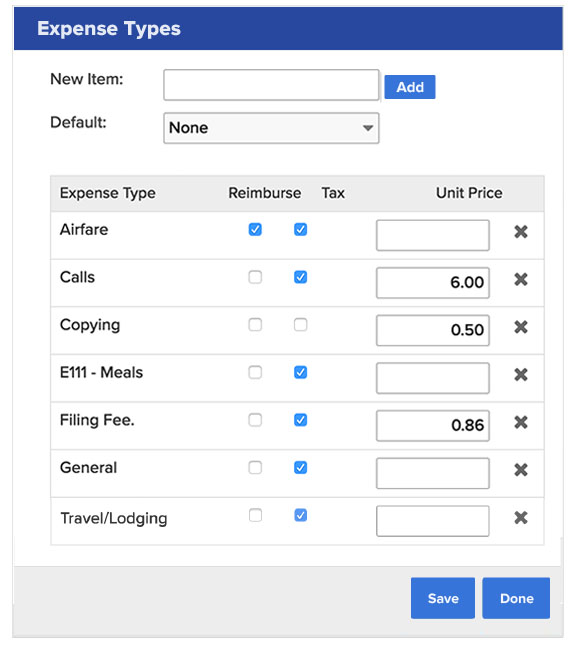 Quickly and easily create unique expense types.