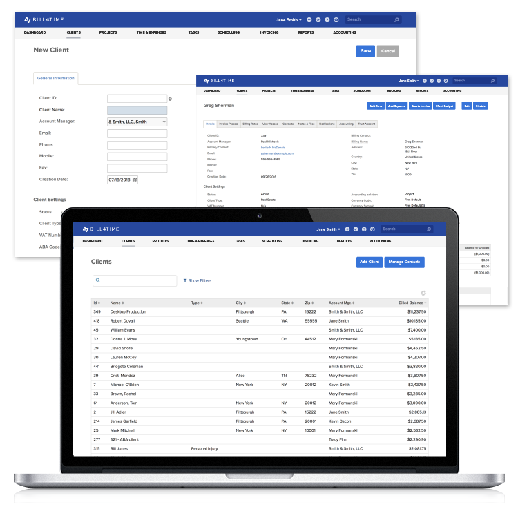 Bill4TIme's Client Management features